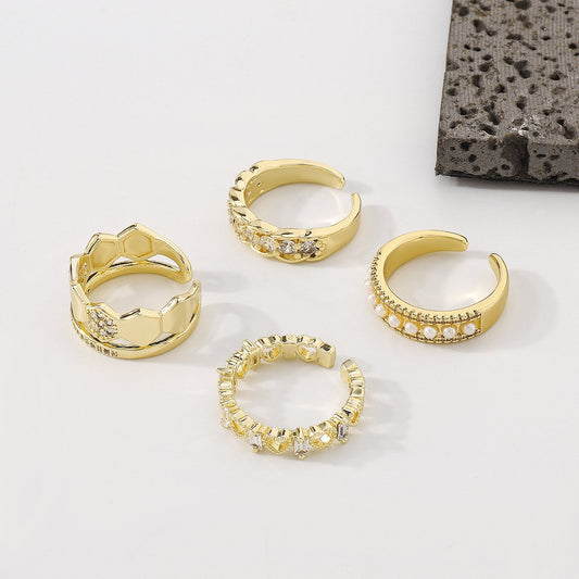 ZR148 jewelry simple niche irregular geometric ring love hollow copper zircon ring