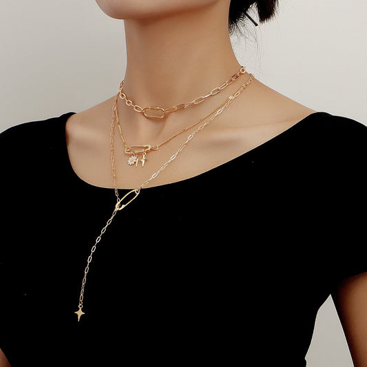 Jewelry Daisy Lightning Geometric Multilayer Necklace Sweater Chain Fashion Versatile Niche Design Necklace