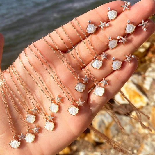 Ins starfish shell necklace female fashion temperament niche diamond star clavicle chain net red sweater chain tide