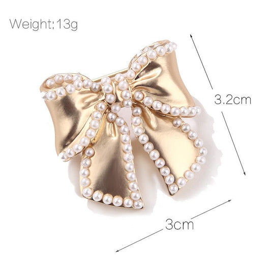 Fashion temperament metal matte gold bow corsage full of pearl flower brooch combination matching female