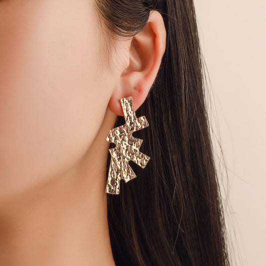 Earrings Frosted Irregular Geometric Stud Earrings Trendy Street Shooting Rectangular Stitching Ear Jewelry