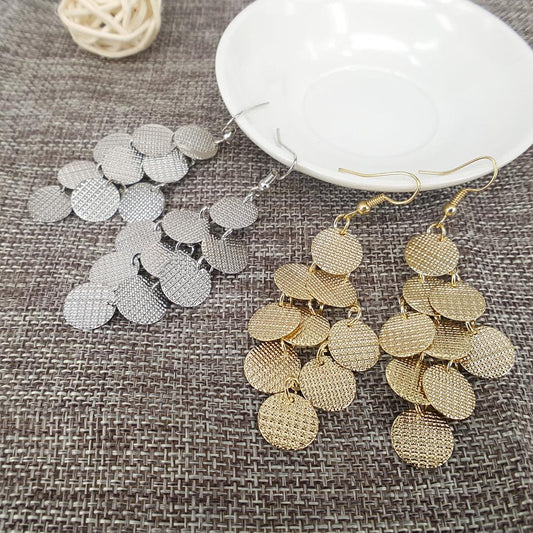 Night Exaggerated Frosted Multilayer Gold Disc Earrings Versatile Ear Jewelry Long Earrings