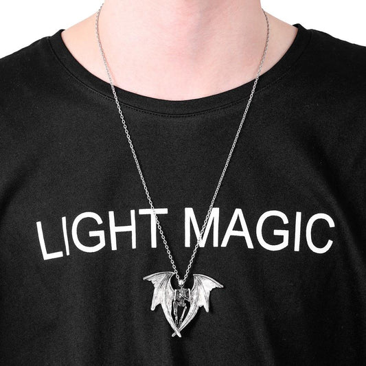 Halloween Necklace Creative Bat Wings Luminous Feather Hip Hop Skull Pendant