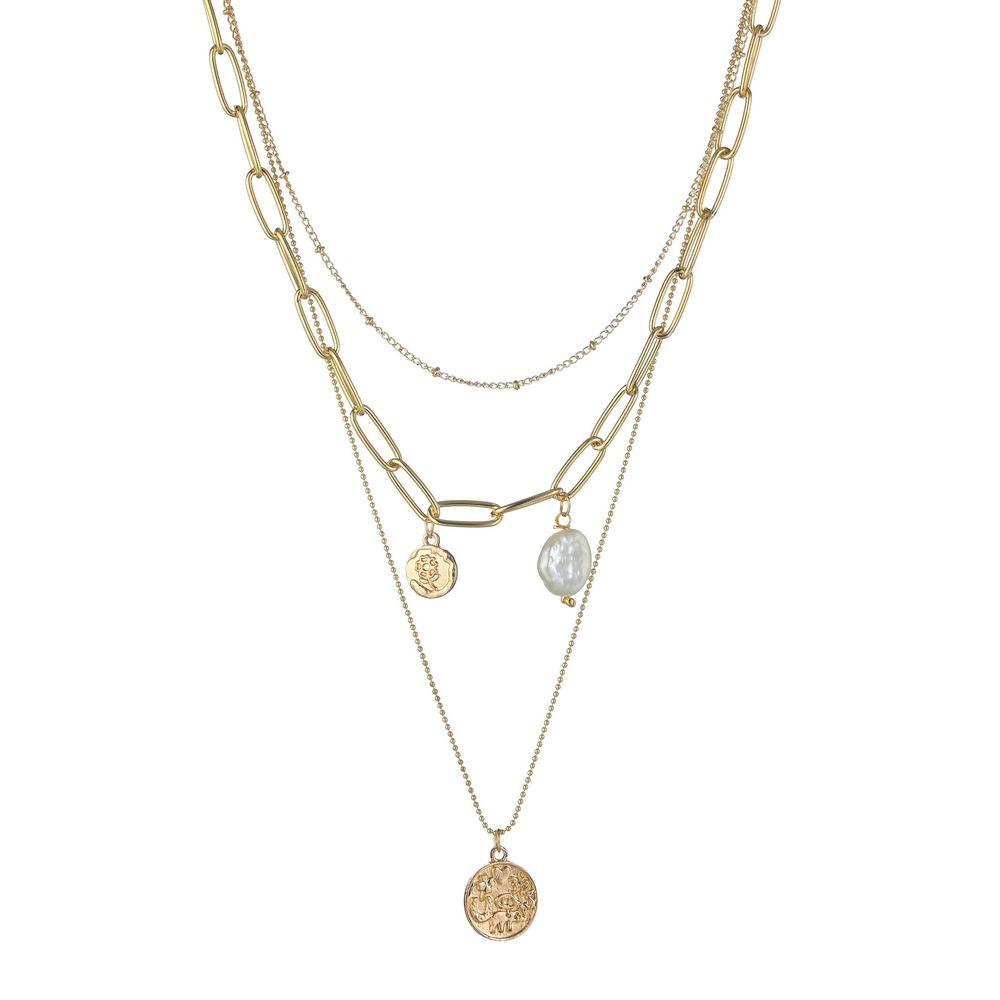 Fashion Simple Alloy Shaped Pearl Pendant Necklace Multilayer Chain Necklace Accessories
