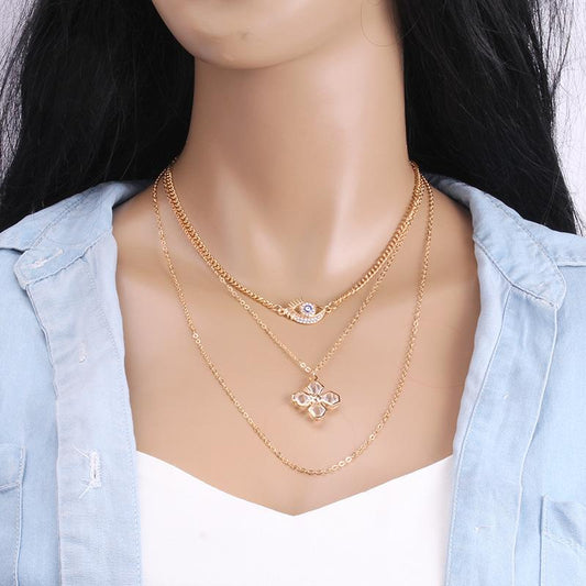 Catwalk good luck bouncing di diamond devil eye pendant multi-layer necklace female indifferent couple