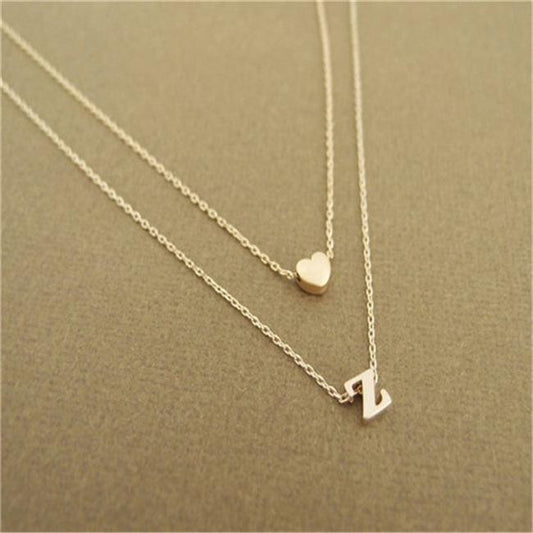 Style Summer Fashion Fan Double Peach Heart Combination 26 Letters Pendant Necklace