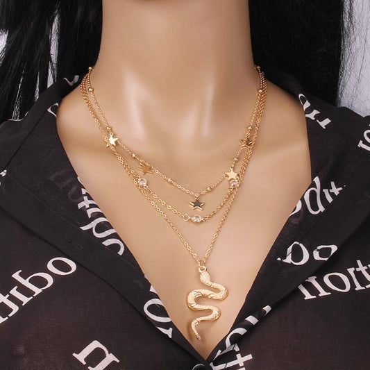 Popular Jewelry Clavicle Chain Retro Simple Fashion Snake Shape Multilayer Geometric Necklace