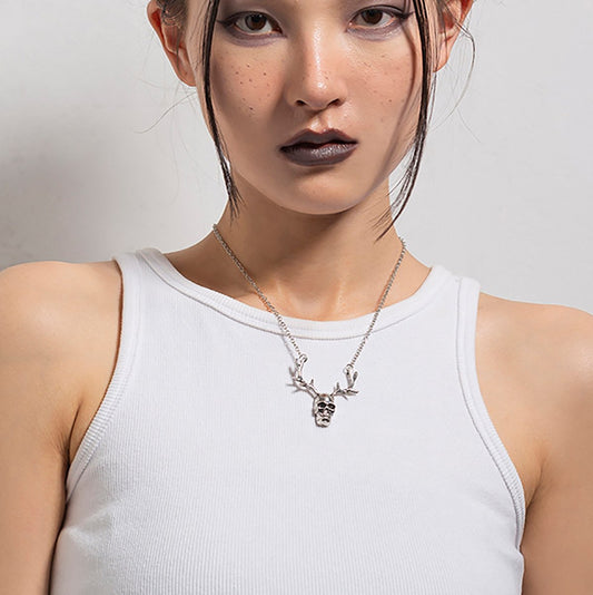 Jewelry Sweet Cool Creative Antler Skull Pendant Necklace Simple Personality Three-dimensional Necklace Female