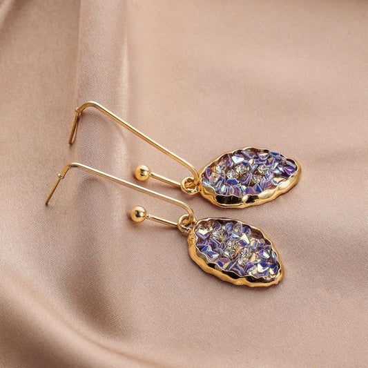Temperament long purple crushed stone sequins special-shaped geometric inlaid zirconium earrings personalized paper clip fashion earrings women