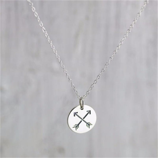Crossed Double Arrows Clavicle Chain Circle Pie Pendant Necklace