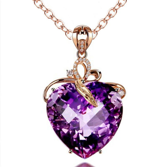 Fashion Women Heart Amethyst Gemstone Pendant Necklace Peach Heart Amethyst Necklace Jewelry