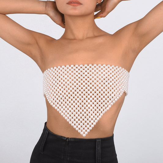 C413 Sexy pearl strap pectoral personality sweet cool hot girl party exaggerated bikini body chain