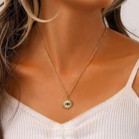 Retro Delicate Independent Design Ladies Fashion Simple Stainless Steel Gold Retro Eyes Sun Choker Necklace
