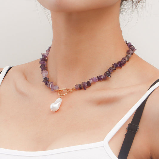 Jewelry Large Shaped Pearl OT Buckle Necklace Femininity Simple Fashion Violet Turquoise Necklace