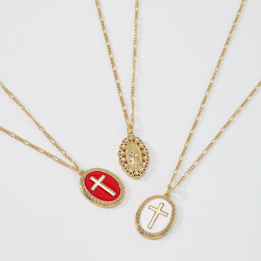 ZN85 Jewelry Cross Virgin Hollow Micro-inlaid Necklace Women's Simple Drip Oil Fashion Necklace