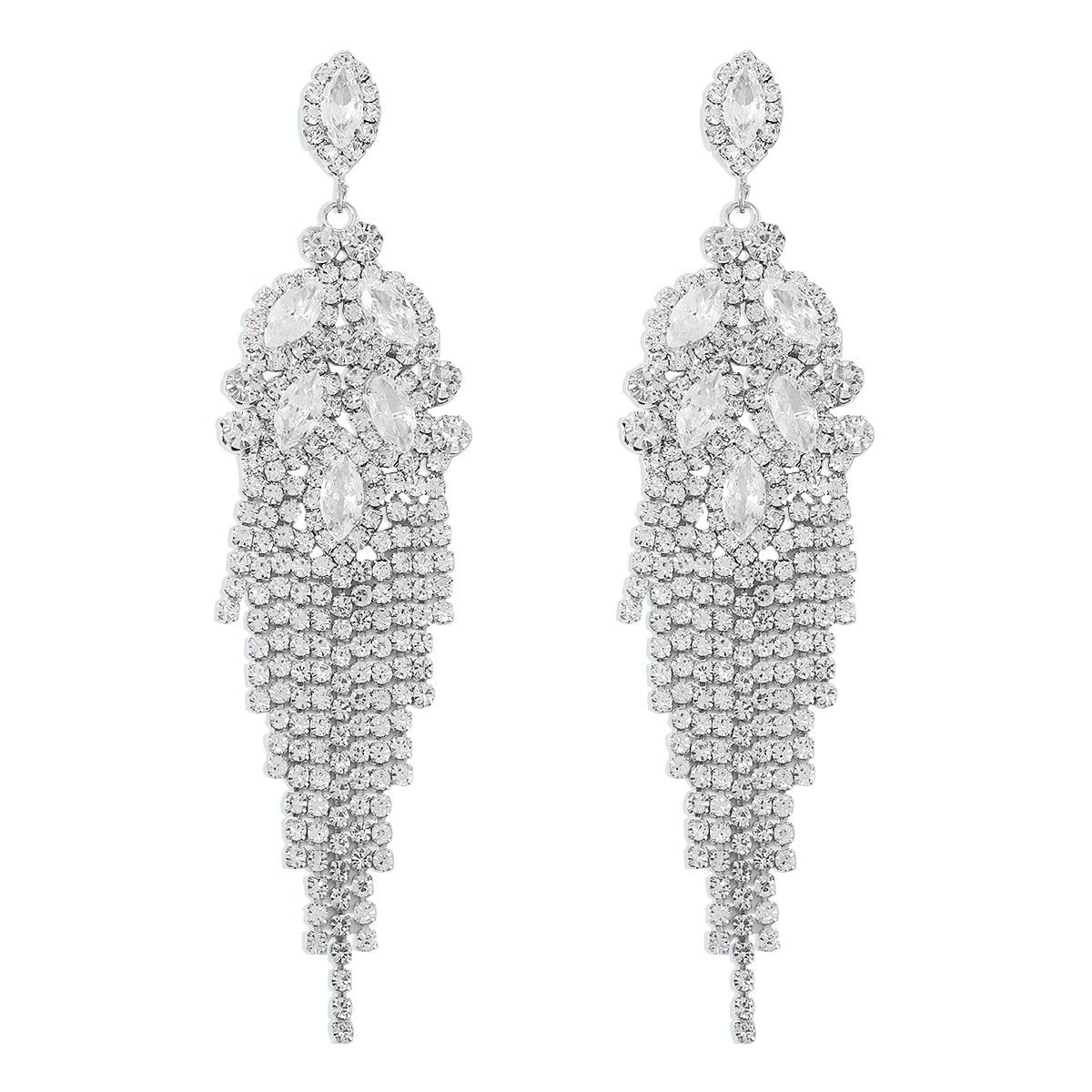 E1975 Retro creative rhinestone tassel earrings light and mature temperament dinner party party geometric earrings