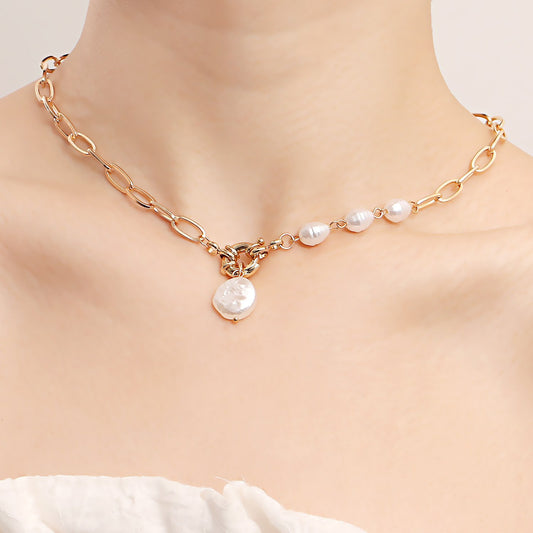 Jewelry punk simple single-layer back-shaped chain pearl pendant necklace female ins all-match necklace