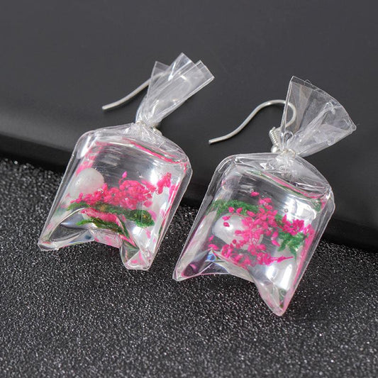 Creative transparent candy ocean conch earrings female personality resin dried flower plant earrings jewelry