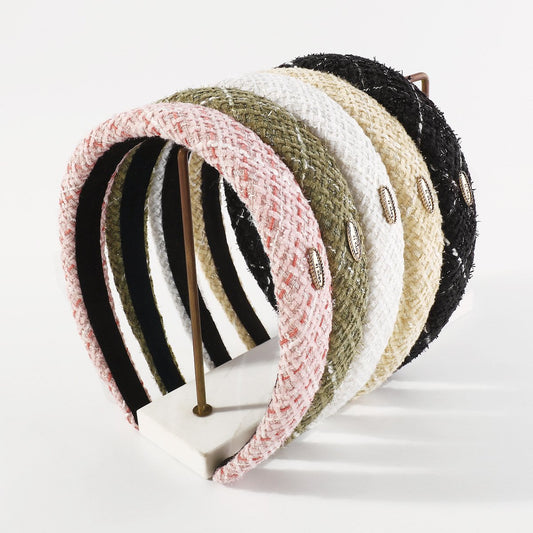 F588 Xiaoxiang High Skull Headband Autumn and Winter Style French Retro Simple Fabric Lattice Headband