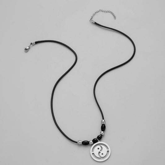 Trendy domineering fashion men's stainless steel gossip Tai Chi rope necklace simple punk cool necklace
