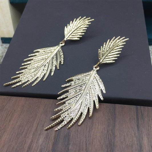 Summer cool geometric double leaf earrings night party exaggerated atmosphere jewelry