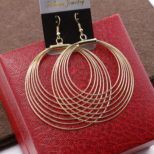 Jewelry exaggerated fashion metal ring buckle multi-layer hoop earrings night trend earrings