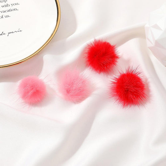 Fashion color fur ball earrings female autumn and winter personality mink plush ball earrings fresh and sweet earrings