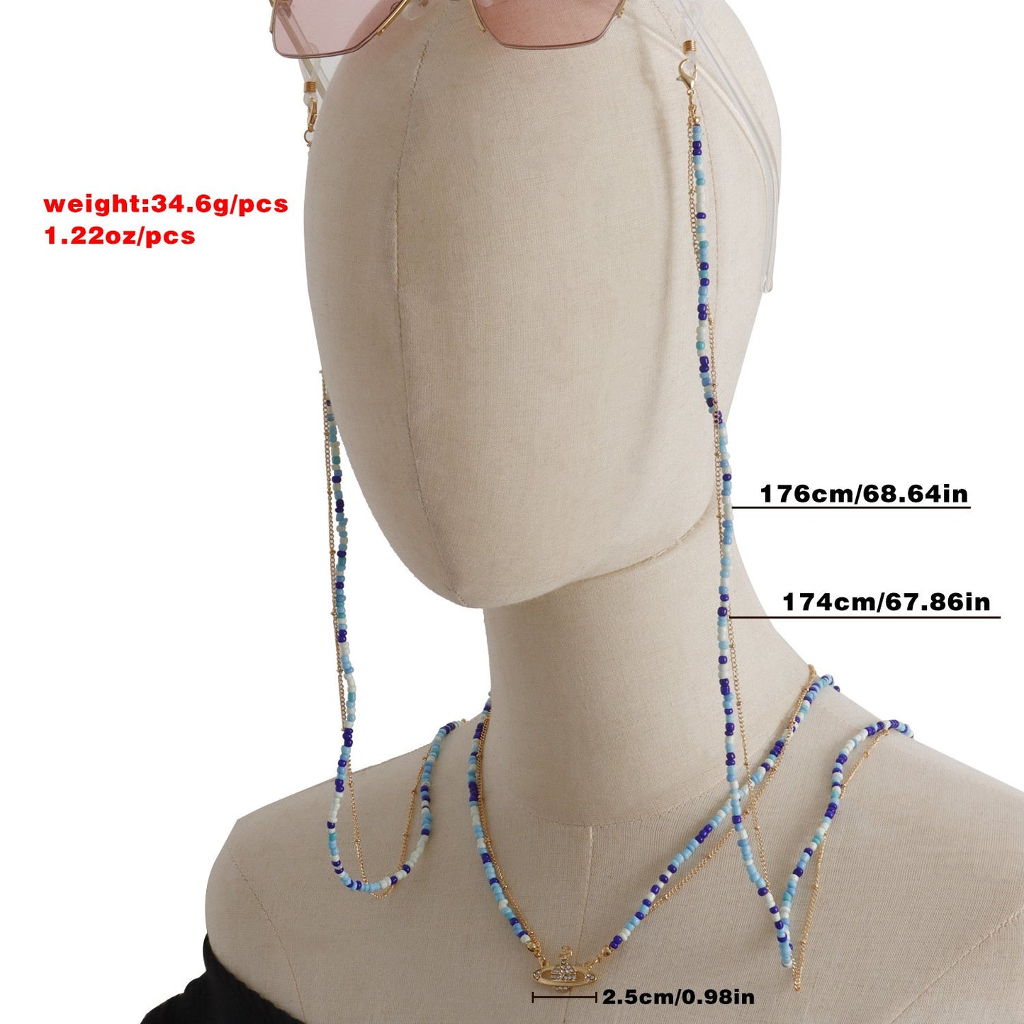 Jewelry ocean blue rice bead cosmic planet double-layer winding glasses chain female mask chain