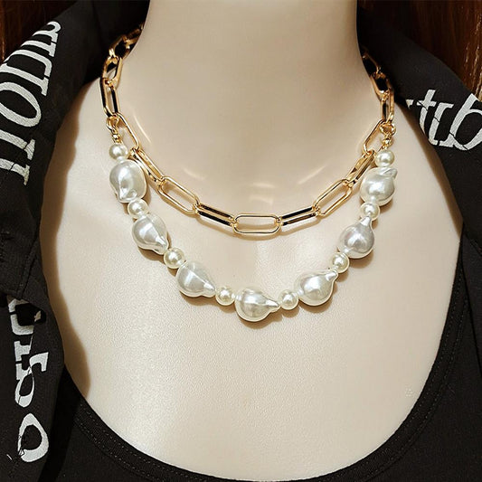 Jewelry Hip Hop INS Shaped Pearl Necklace Female Geometric Chain Baroque Pearl Necklace
