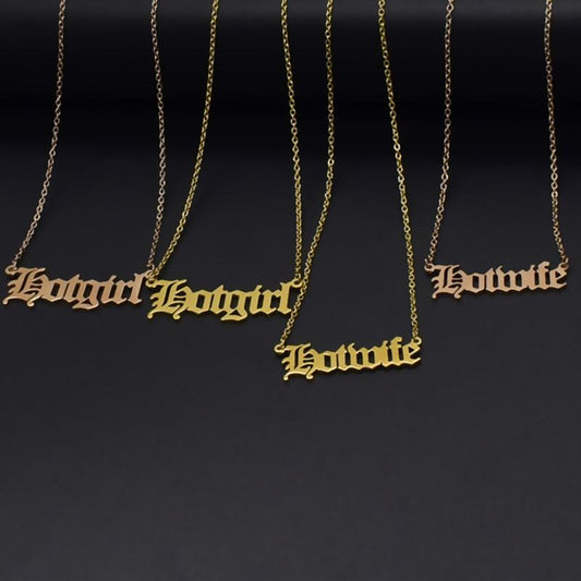 HotGirlHotwife Necklace Sexy Wife Clavicle Chain Creative Ancient English Alphabet Necklace