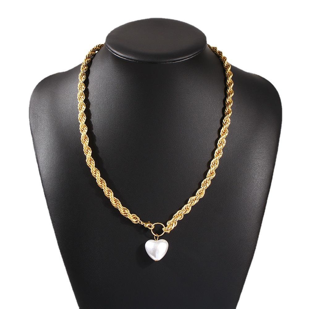 N7472 Thick Chain Baroque Pearl Necklace Cold and Explosive Style Net Red Necklace Simple Retro Necklace