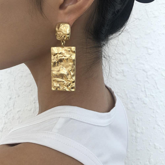 E165 Jewelry Alloy Fold Temperament Simple Earrings Retro Creative Geometric Texture Earrings