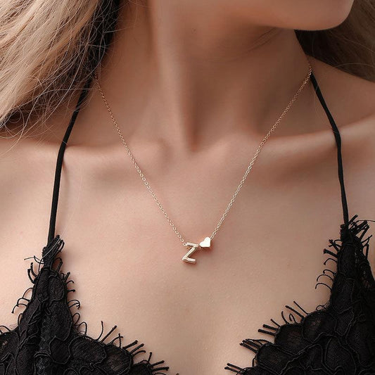 Fashion Love 26 English Letters Simple Necklace Creative Versatile Peach Heart Heart-shaped Short Clavicle Chain