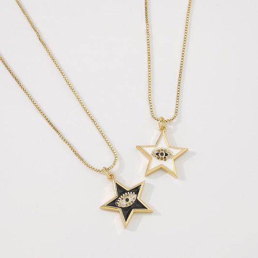 ZN59 Accessories Five-pointed Star Copper Zircon Necklace Female Design Demon Eye Exaggerated Necklace