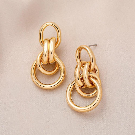 Fashion Versatile Personality Unique Metal Imitation Chain Circle Geometric Mosaic Ladies Earrings