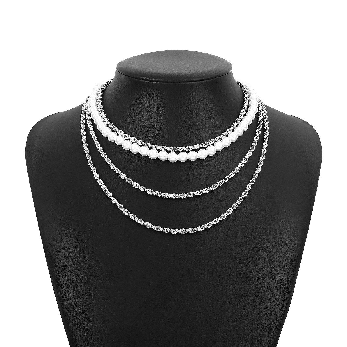 N145 Ethnic Exaggerated Stacked Necklace Pearl Retro Twist Chain Fashion Personality Generous Necklace