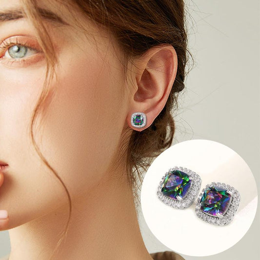 Jewelry Temperament Women's Color Diamond Earrings Fashion Niche Four-claw Stud Earrings Jewelry
