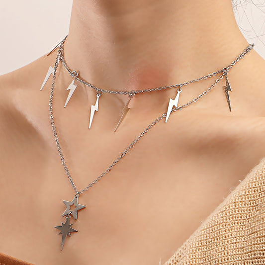 Lightning star stacked multi-layered necklace simple tassel trend clavicle chain set neck chain women's accessories