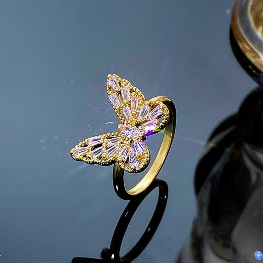 Ins super fairy zircon butterfly open ring female fashion light luxury wheat ear index finger ring simple star ring
