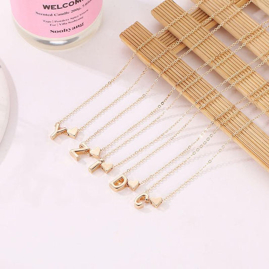 Fashion Love 26 English Letters Simple Necklace Creative Versatile Peach Heart Heart-shaped Short Clavicle Chain