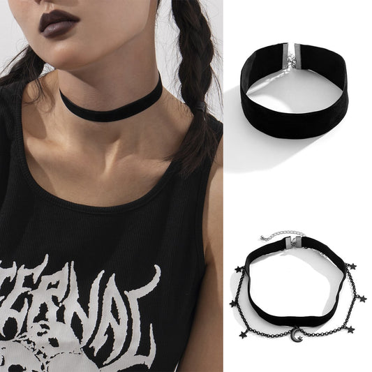 Jewelry Personality Halloween Black Collar Necklace Sweet Cool Star Moon Pendant Tassel Necklace Female