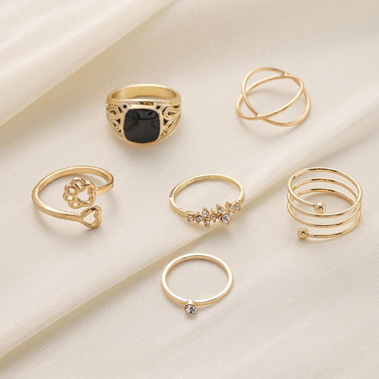 Simple Ins metal black dripping oil dog paw spring multi-piece suit ring light luxury niche design ladies fashion