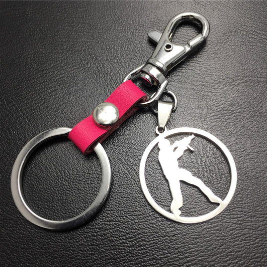 Anime game CSGO anti-terrorist stainless steel pendant leather key chain pendant multi-color optional