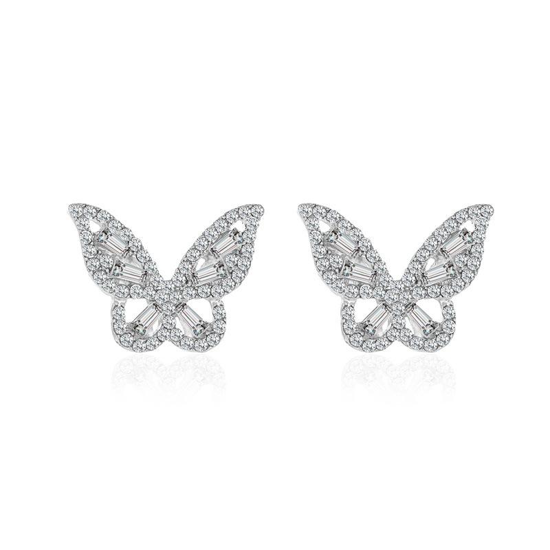Classic Earrings Temperament Simple Zircon Butterfly Stud Earrings Female Gentle Lady Crystal Earrings