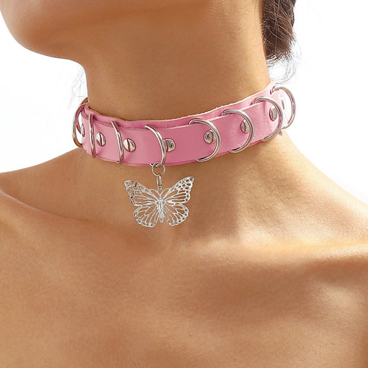 N1527 Harajuku exaggerated leather necklace hollow butterfly sweet cool necklace personality night choker collar