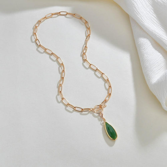 Apparel Green Water Drop Necklace Ladies Fashion Simple Pendant Necklace Jewelry