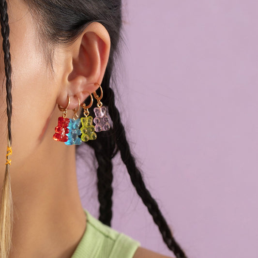 Jewelry Sweet Cool Juice Transparent Bear Earrings Cute Sweet Gummy Cartoon Girl Earrings