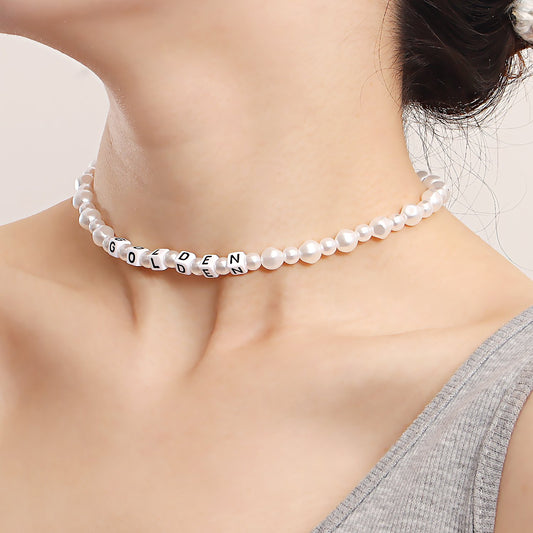 Jewelry niche GOLDEN letter imitation pearl necklace necklace female beaded necklace babes ins