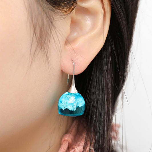 etsy blue sky and white clouds transparent geometric round resin earrings earrings female long ear hook jewelry