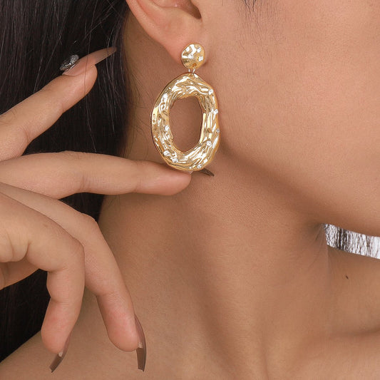 E1814 Retro Irregular Textured Earrings Female Baroque Micro-inlaid Rhinestone Metal Pop Earrings